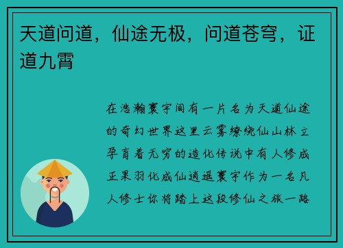天道问道，仙途无极，问道苍穹，证道九霄