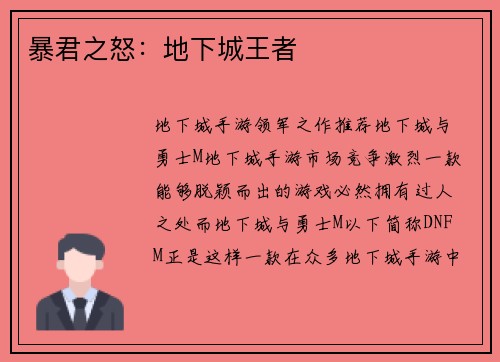 暴君之怒：地下城王者