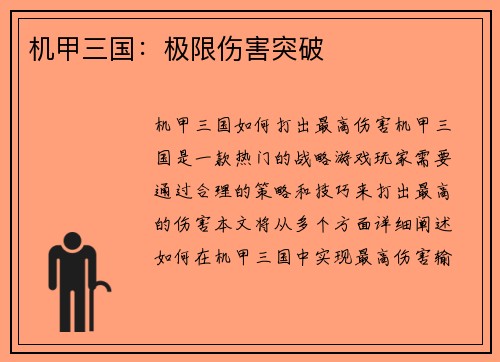 机甲三国：极限伤害突破